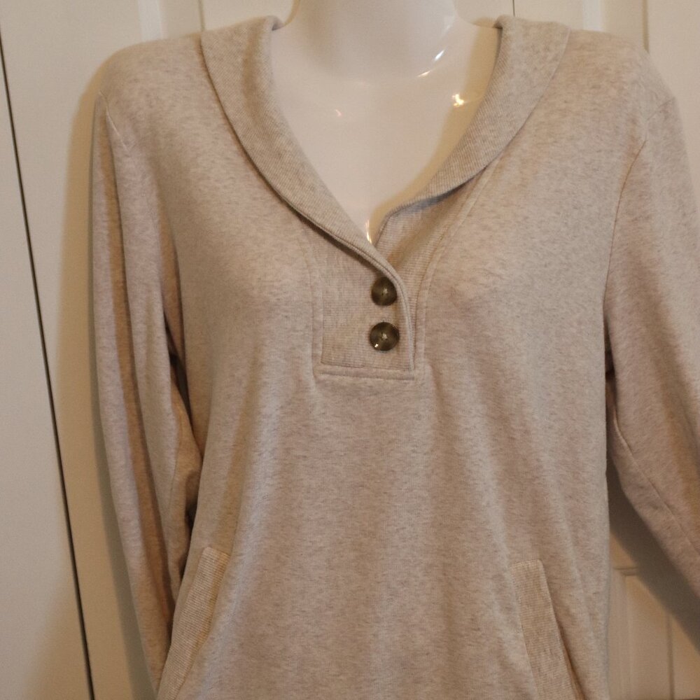 Banana Republic Shaw Neck Double Button Sweat Shirt Womens Size Medium Oatmeal